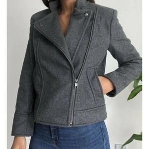 Banana Republic Womens Size Large Moto Jacket Gray Wool Italian Mario Bellucci